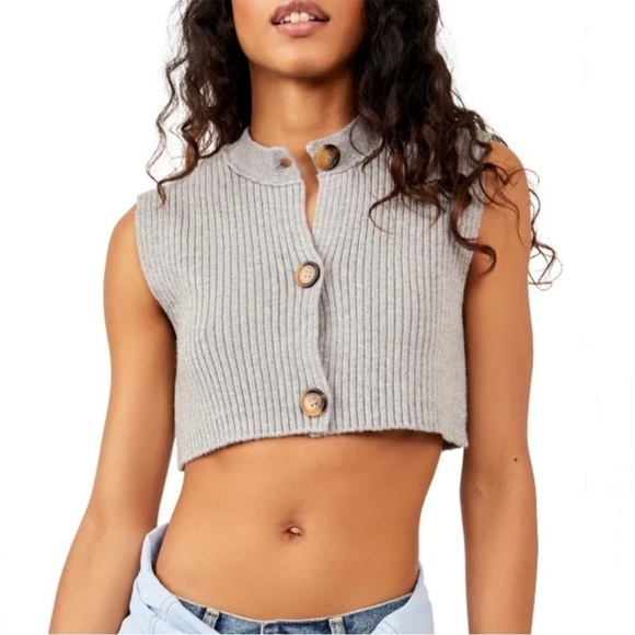 NWT Free People Naomi Ribbed Cropped Micro Vest in Grey - Picture 1 of 8